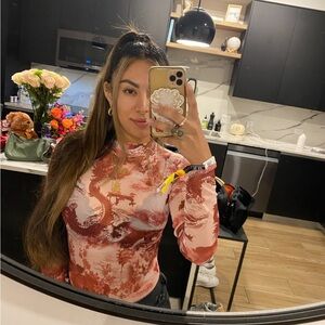 Women's Red Dragon Print mesh bodysuit